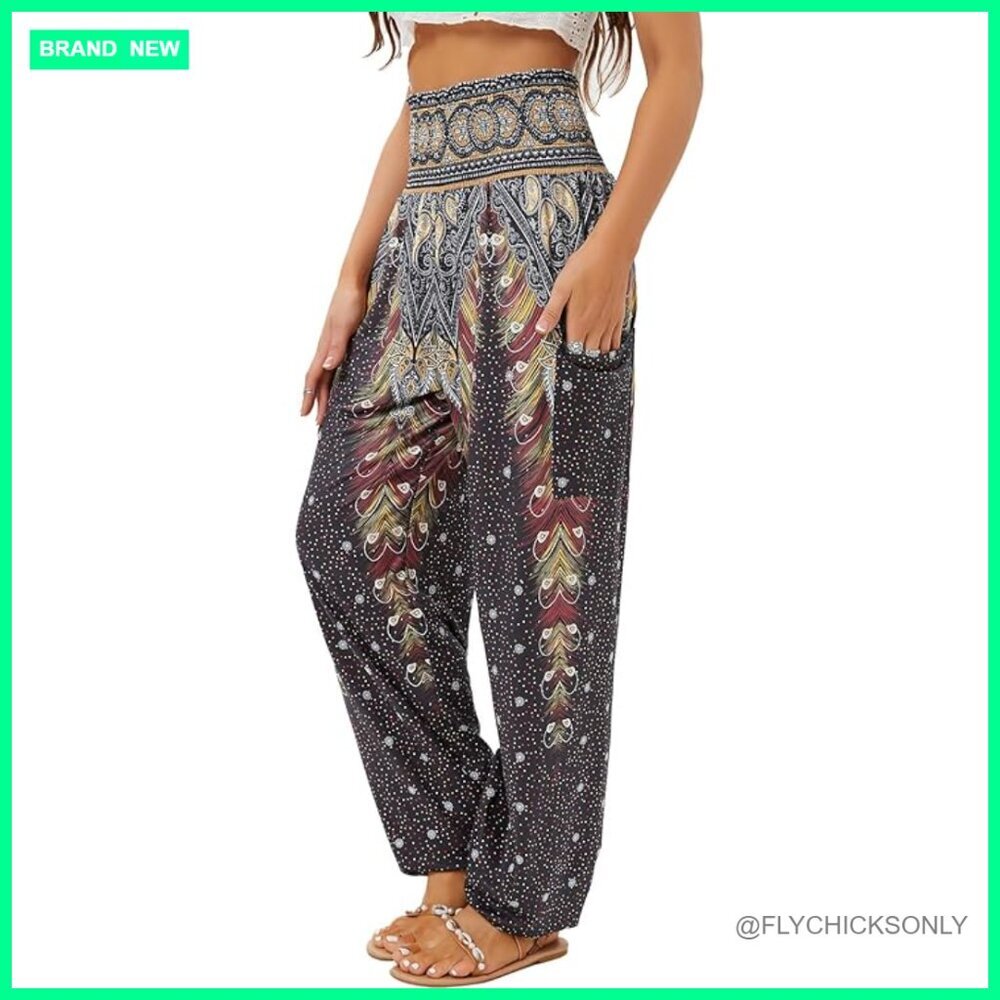 High Waist Harem Yoga Pants with Pockets, Wide Leg Palazzo Trousers